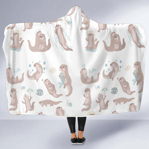 Cute Sea Otters Pattern Hooded Blanket