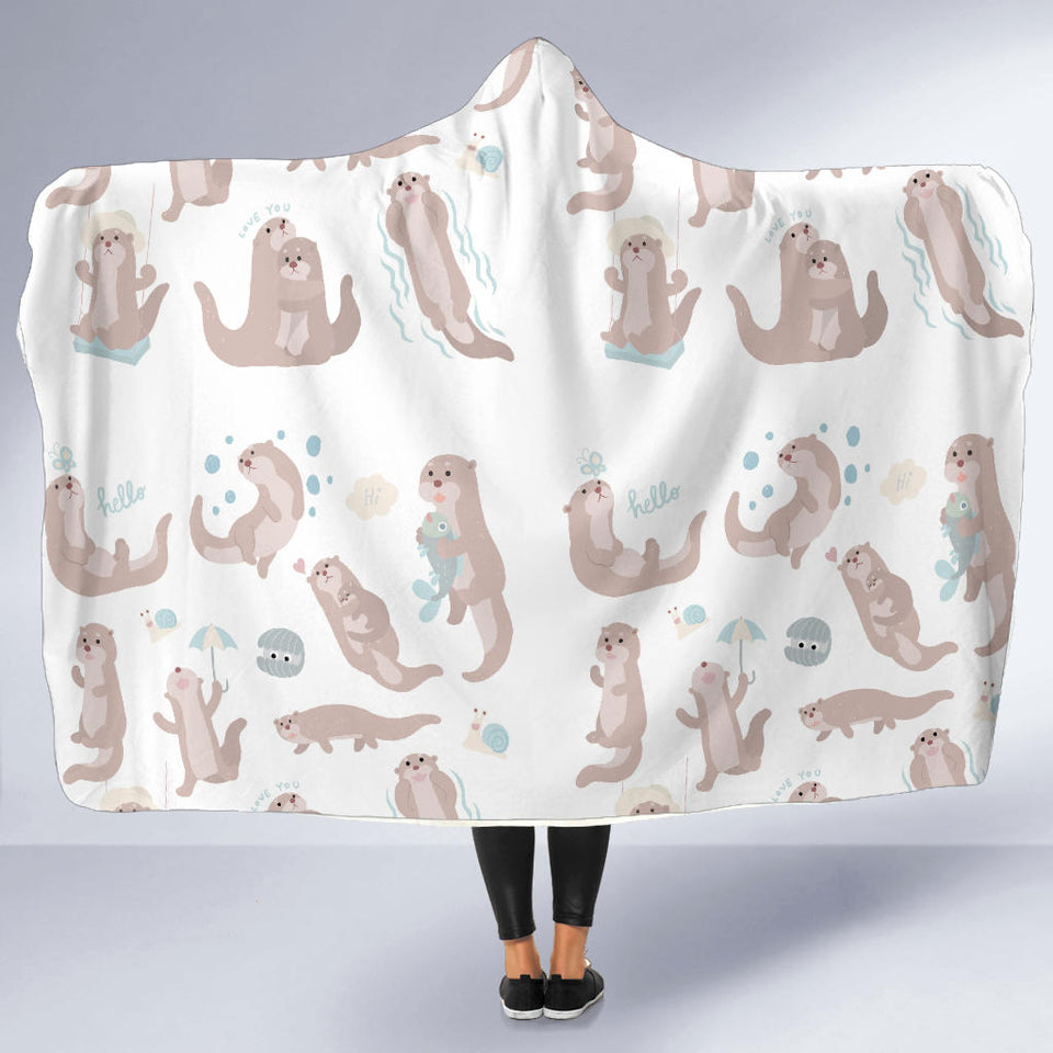 Cute Sea Otters Pattern Hooded Blanket