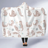 Cute Sea Otters Pattern Hooded Blanket