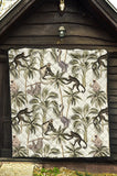 Monkey Sloth Lemur Palm Trees Pattern Premium Quilt