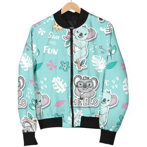 Cute Koalas Blue Background Pattern Women'S Bomber Jacket