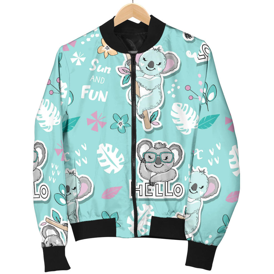 Cute Koalas Blue Background Pattern Women'S Bomber Jacket