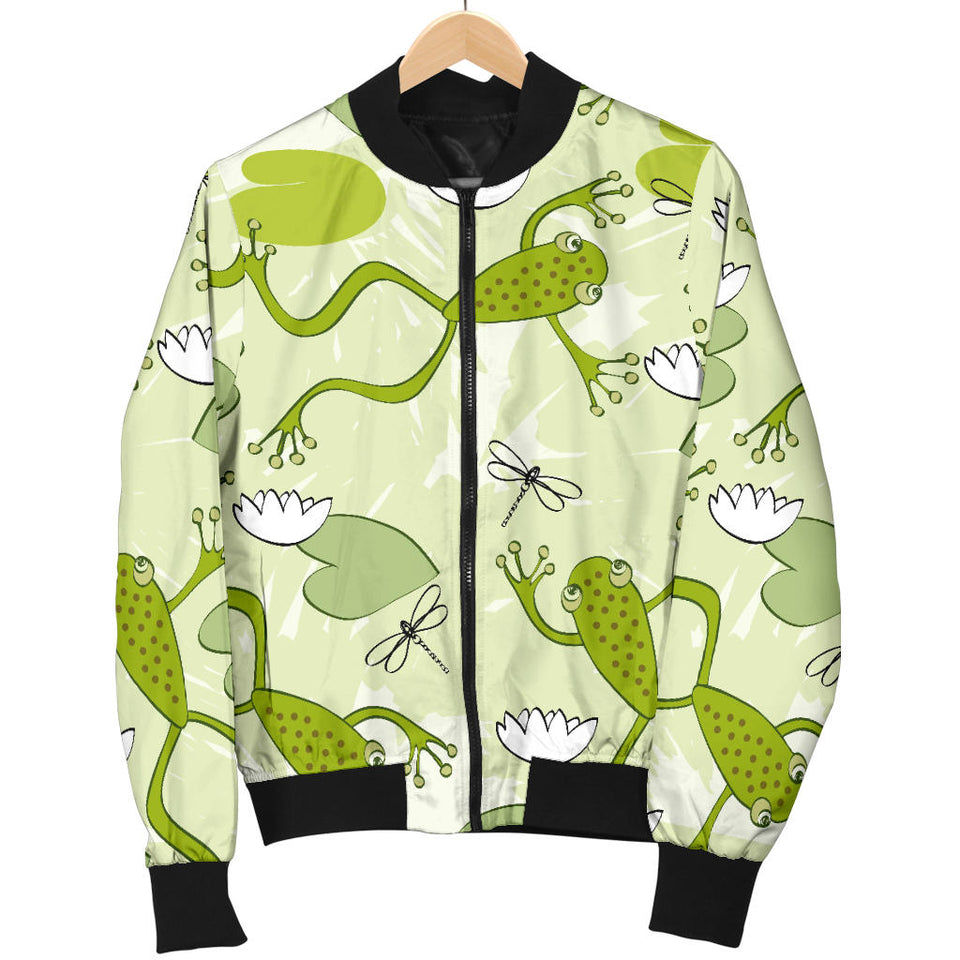 Cute Frog Dragonfly Pattern Women'S Bomber Jacket