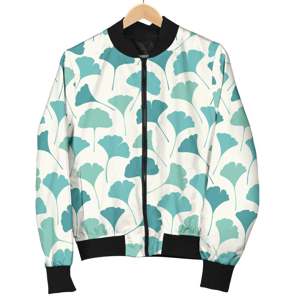 Green Ginkgo Leaves Pattern Women'S Bomber Jacket