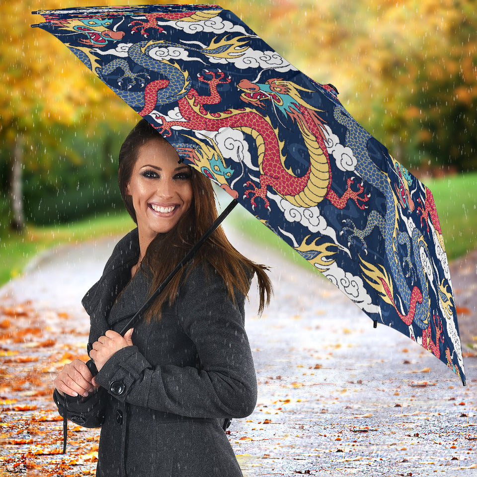 Blue Red Dragon Cloud Pattern Umbrella