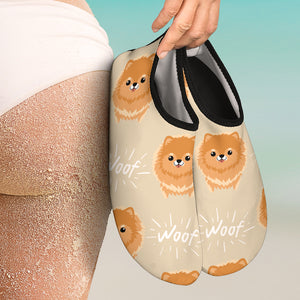 Cute Brown Pomeranian Puppy Aqua Shoes