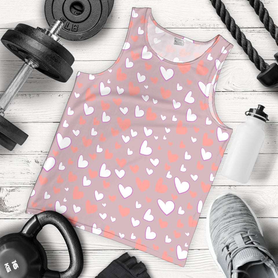 coral white heart pattern Men Tank Top