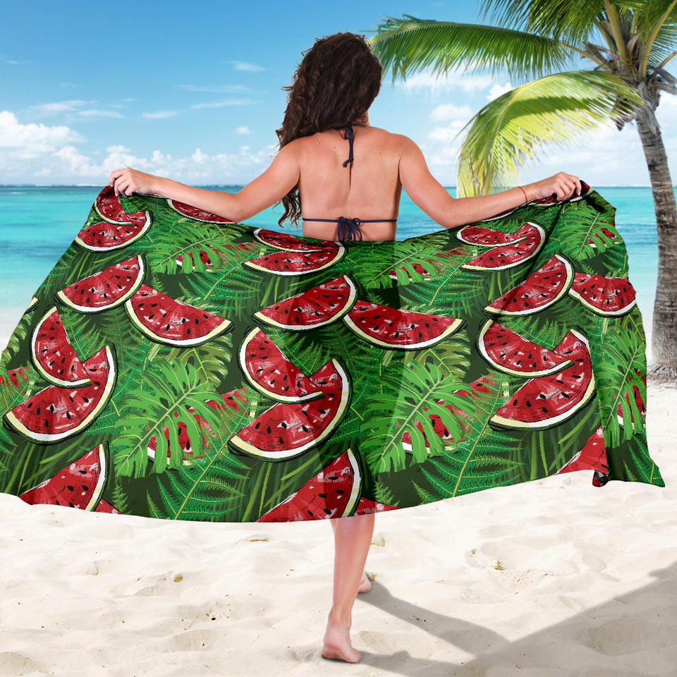Watermelons Tropical Palm Leaves Pattern Background Sarong