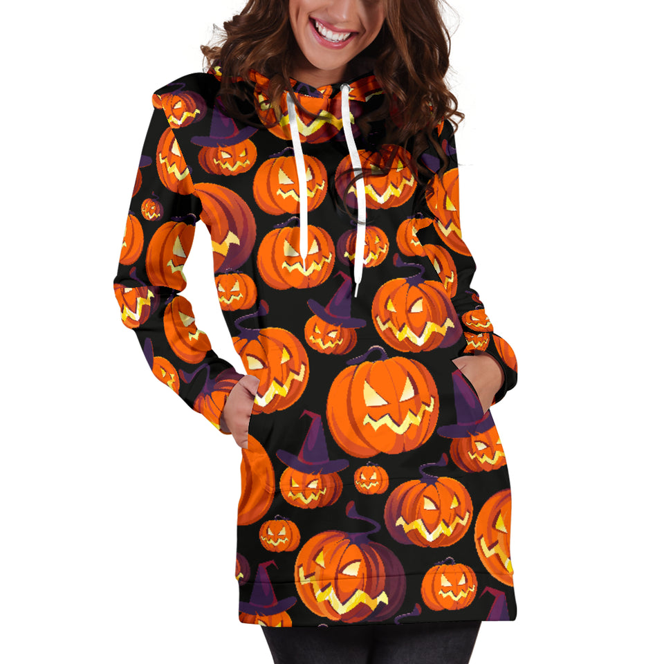 Halloween Pumpkin Pattern Women'S Hoodie Dress