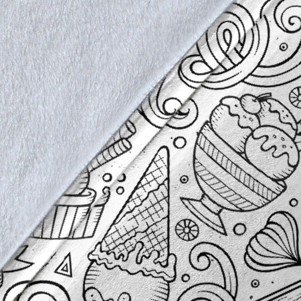 Cartoon Hand Drawn Ice Cream Black White Premium Blanket