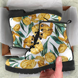 Yellow Tulips Pattern Leather Boots