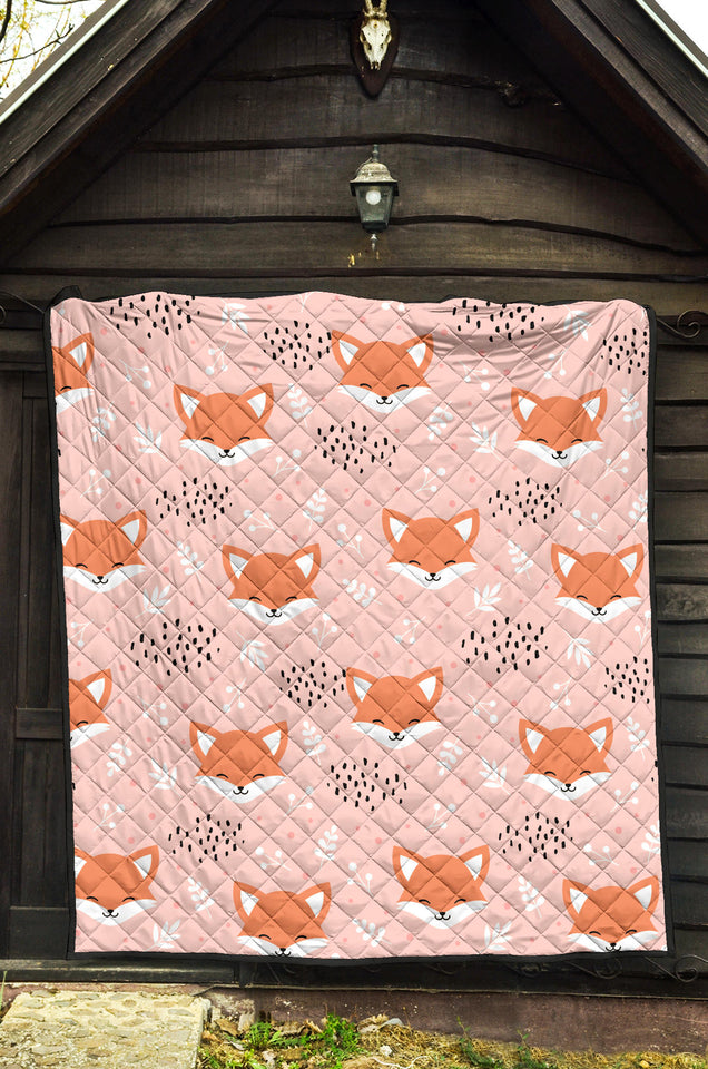 Cute Fox Pattern Pink Background Premium Quilt