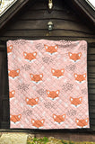 Cute Fox Pattern Pink Background Premium Quilt