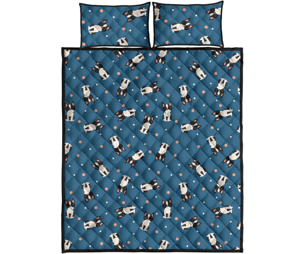 Cute boston terrier dog spattern Quilt Bed Set