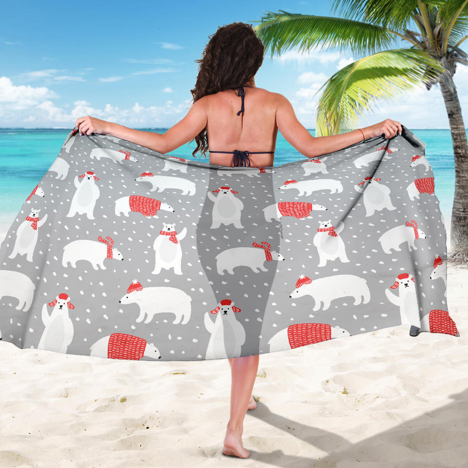 Cute Polar Bear Christmas Snow Pattern Sarong