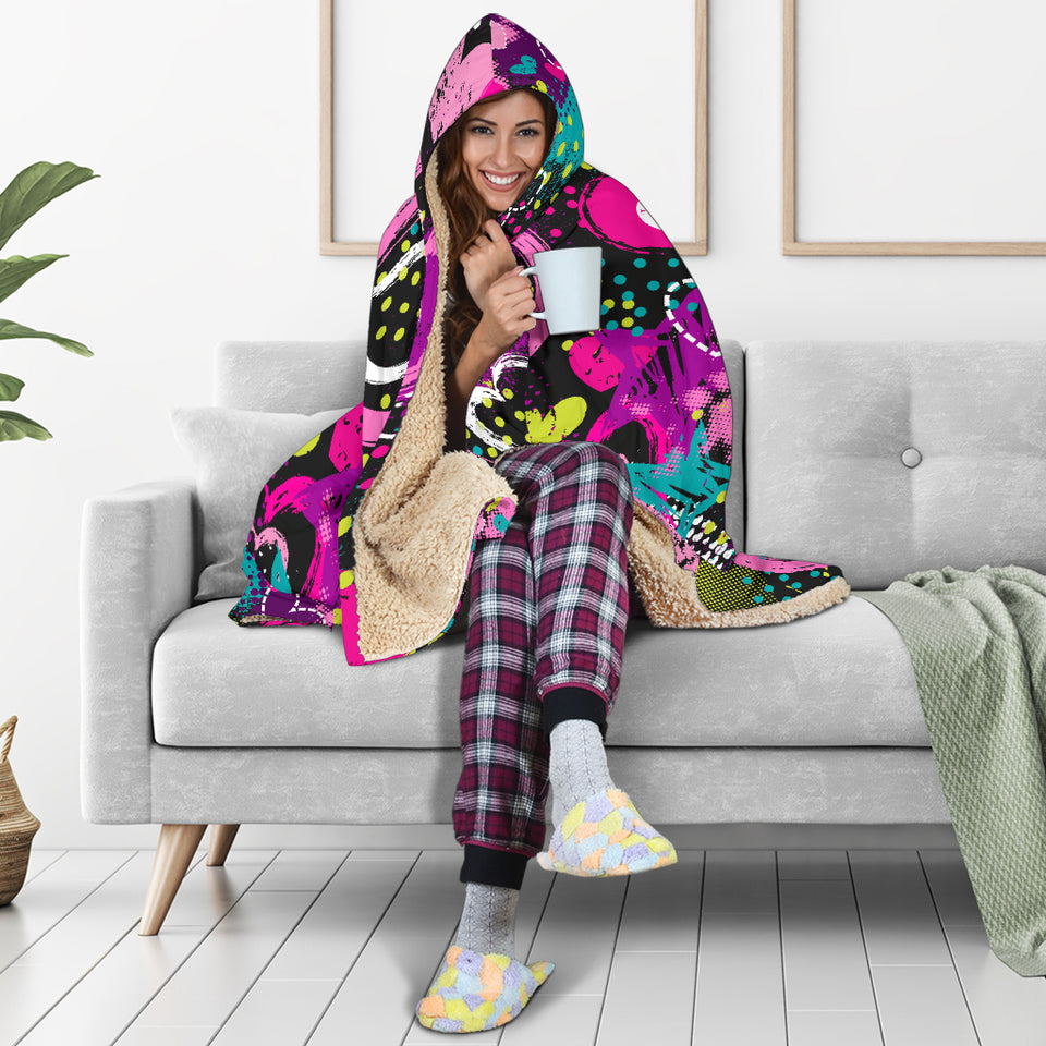 Heart Dot Wave Star Creative Design Pattern Hooded Blanket
