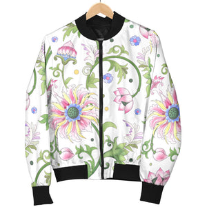 Beautiful Pink Lotus Waterlily Leaves Pattern Women'S Bomber Jacket