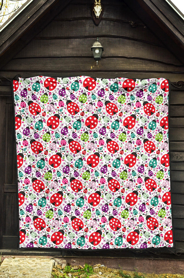 Ladybug Pattern Print Design 03 Premium Quilt