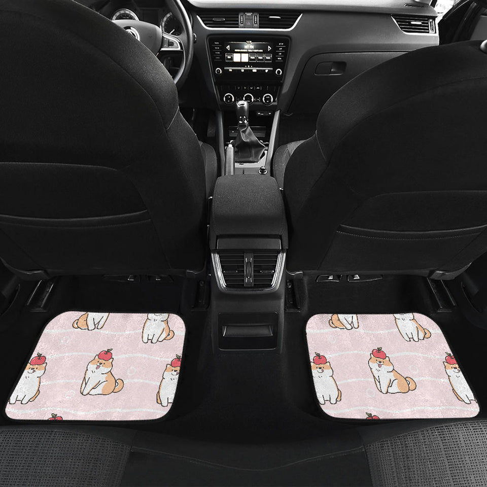 Cute Shiba Inu Dog Apple Pattern Front And Back Car Mats