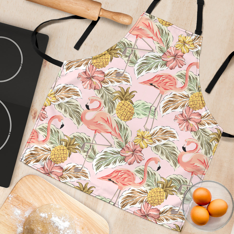 Pink Flamingo Birds Pineapples Hibiscus Flower Pattern Adjustable Apron