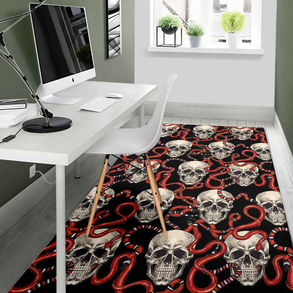 Red Snake Skull Pattern Area Rug