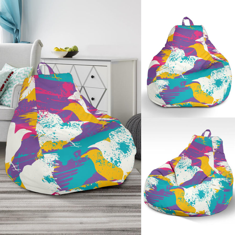 Colorful Crow Illustration Pattern Bean Bag Cover