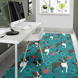 Boston Terrier Beautiful Flower Pattern Area Rug