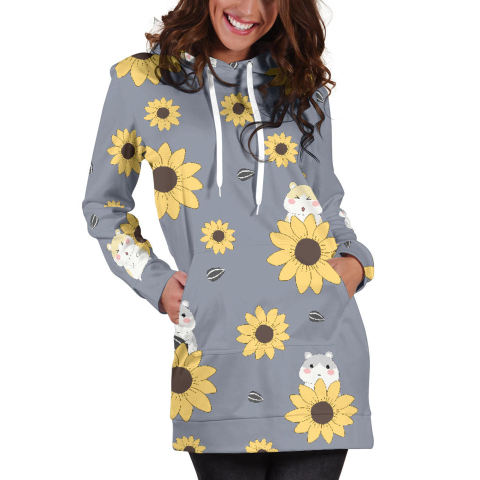 Cute Hamster Sunflower Pattern Background Women'S Hoodie Dress