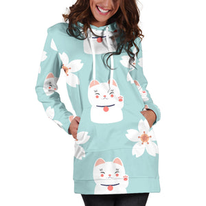 Maneki Neko Lucky Cat Sakura Women'S Hoodie Dress