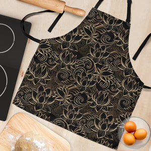 Luxurious Gold Lotus Waterlily Black Background Adjustable Apron