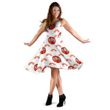 Daruma Japanese Wooden Doll Design Pattern Sleeveless Midi Dress