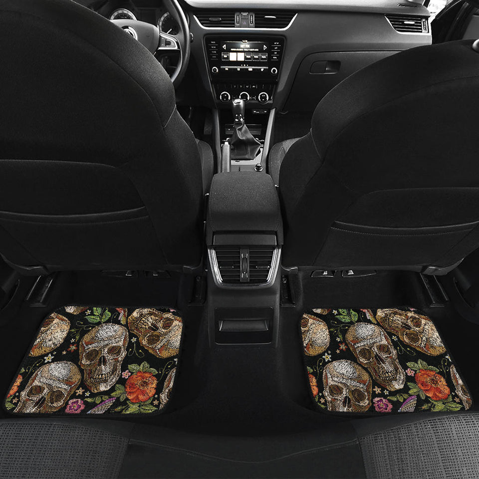 Skull Rose Humming Bird Flower Pattern Front And Back Car Mats