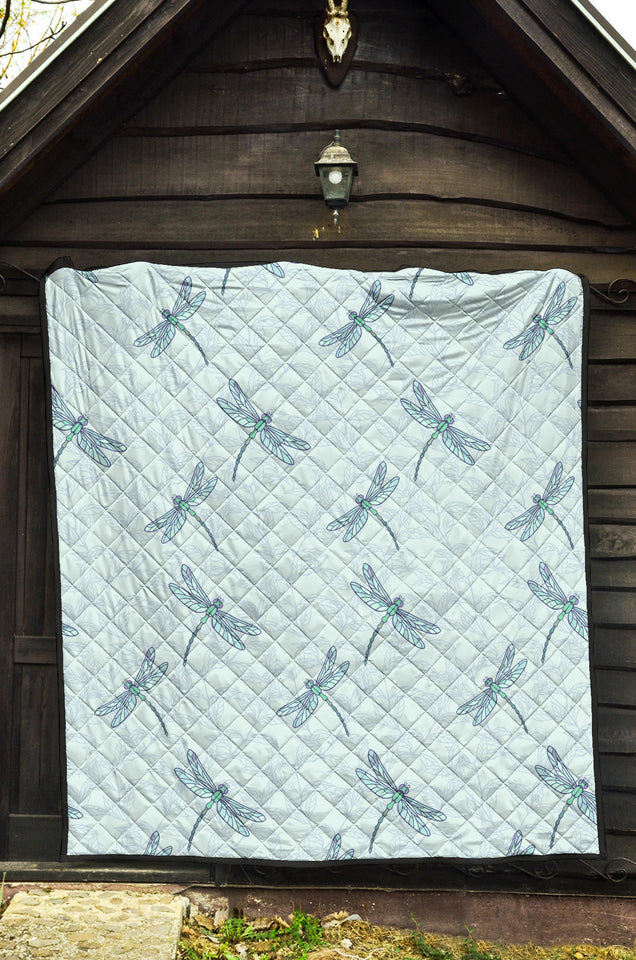 Dragonfly Pattern Blue Background Premium Quilt