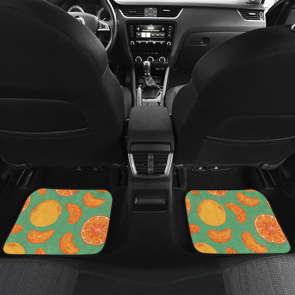 Orange Fruit Pattern Green Background Front And Back Car Mats
