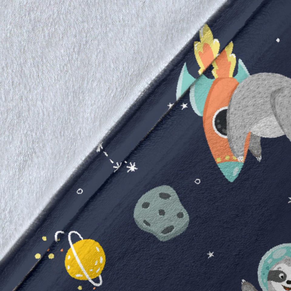 Cute Sloth Astronaut Star Planet Rocket Pattern Premium Blanket