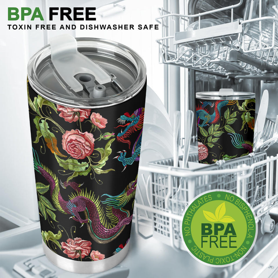 Dragons Flower Pattern Tumbler
