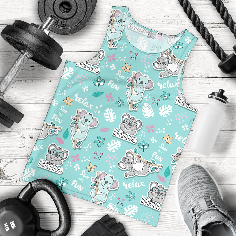 Cute koalas blue background pattern Men Tank Top