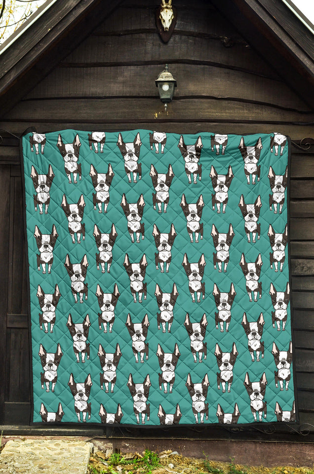 Hand Drawn Boston Terrier Dog Pattern Premium Quilt