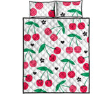 cherry pattern white background Quilt Bed Set