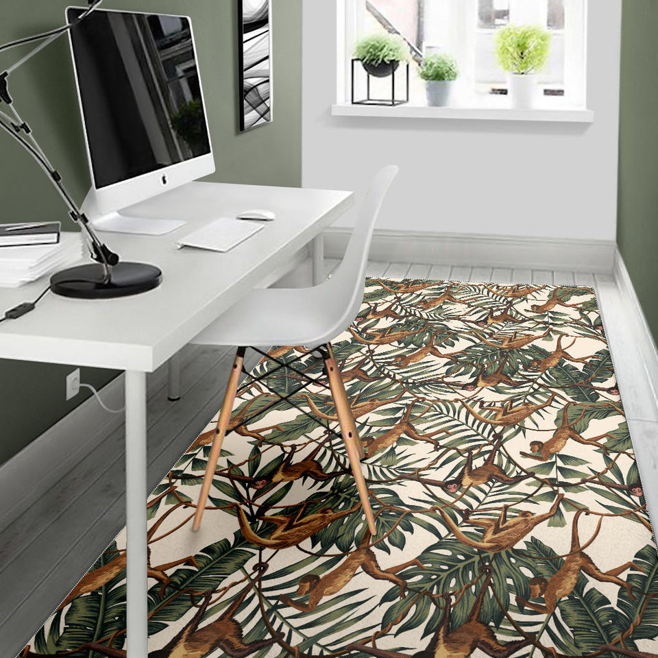 Monkey Tropical Leaves Background Area Rug