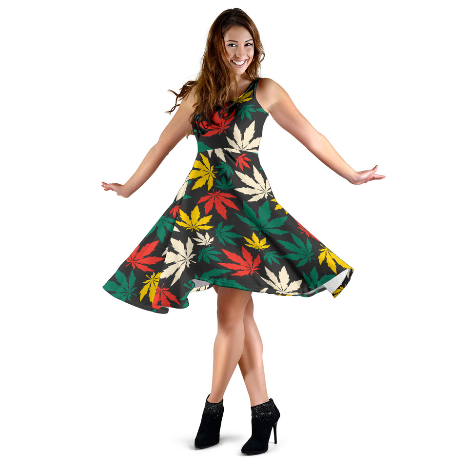 Canabis Marijuana Weed Pattern Print Design 02 Sleeveless Midi Dress