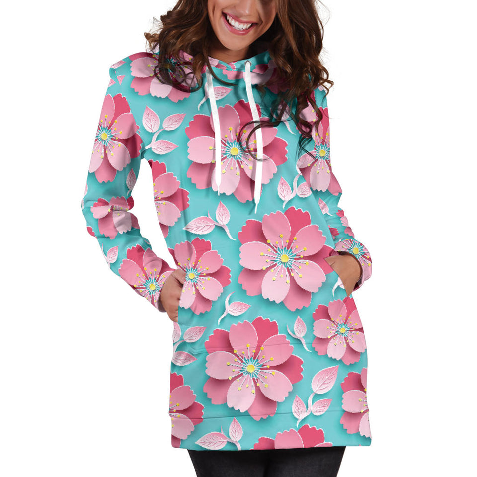 3D Sakura Cherry Blossom Pattern Women'S Hoodie Dress