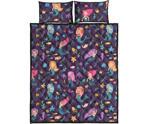 beautiful mermaid Fish jellyfish algae other marine world Quilt Bed Set