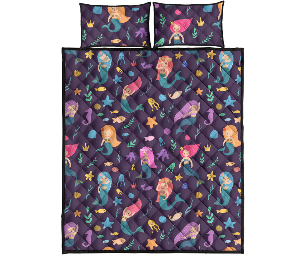 beautiful mermaid Fish jellyfish algae other marine world Quilt Bed Set