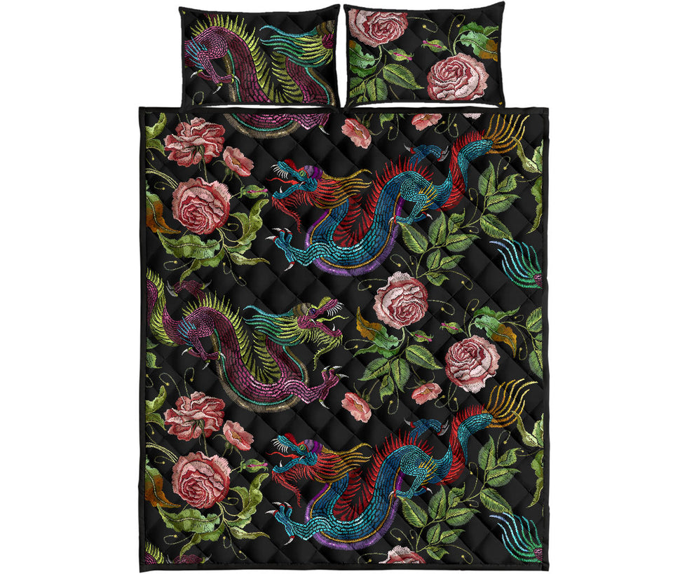 Dragons flower pattern Quilt Bed Set