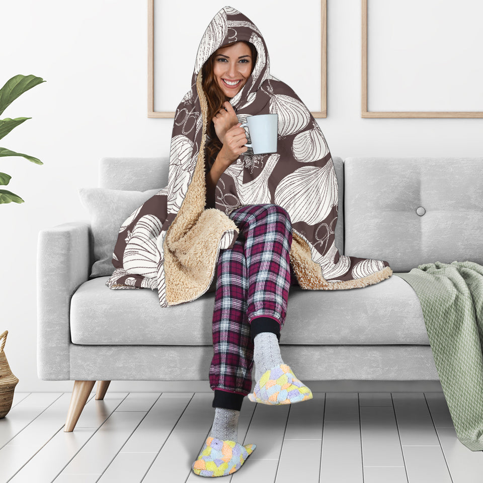 Garlic Bulb Dark Background Hooded Blanket
