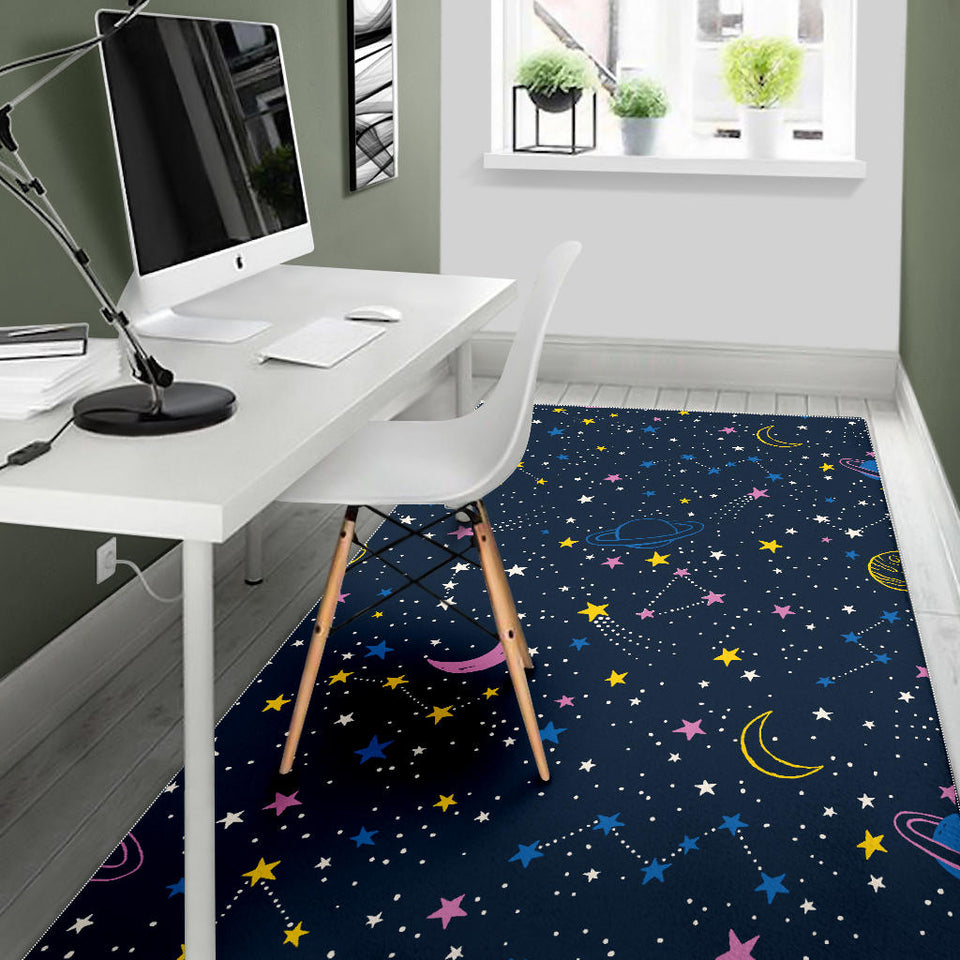 Space Pattern With Planets, Comets, Constellations And Stars Area Rug