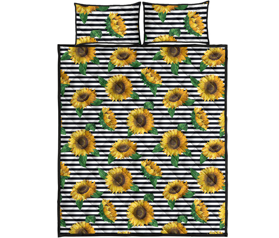 sunflowers ribbon background Quilt Bed Set