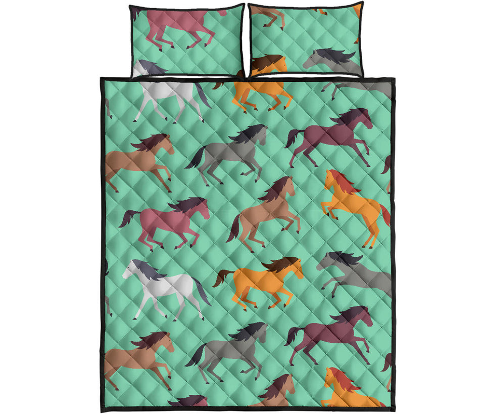 Colorful horses pattern Quilt Bed Set