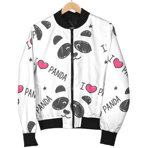 Hand Drawn Faces Of Pandas Pattern Women'S Bomber Jacket